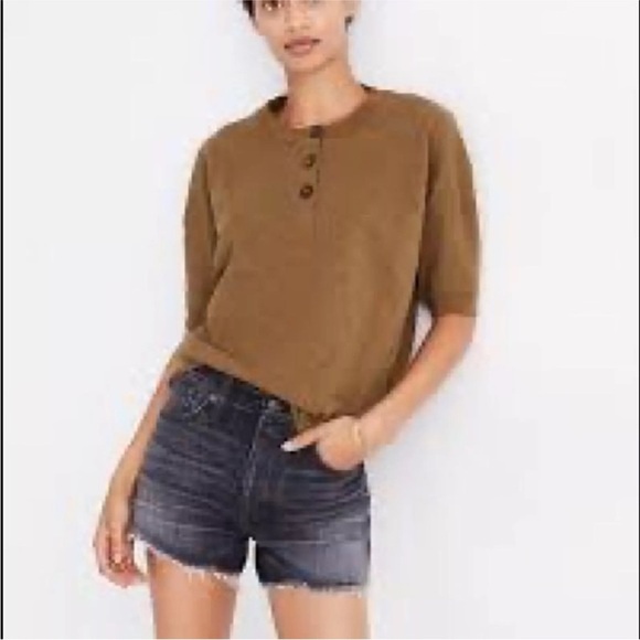 Madewell - Olive Raw-Edge Henley Tee AI233 size XS - Picture 1 of 8